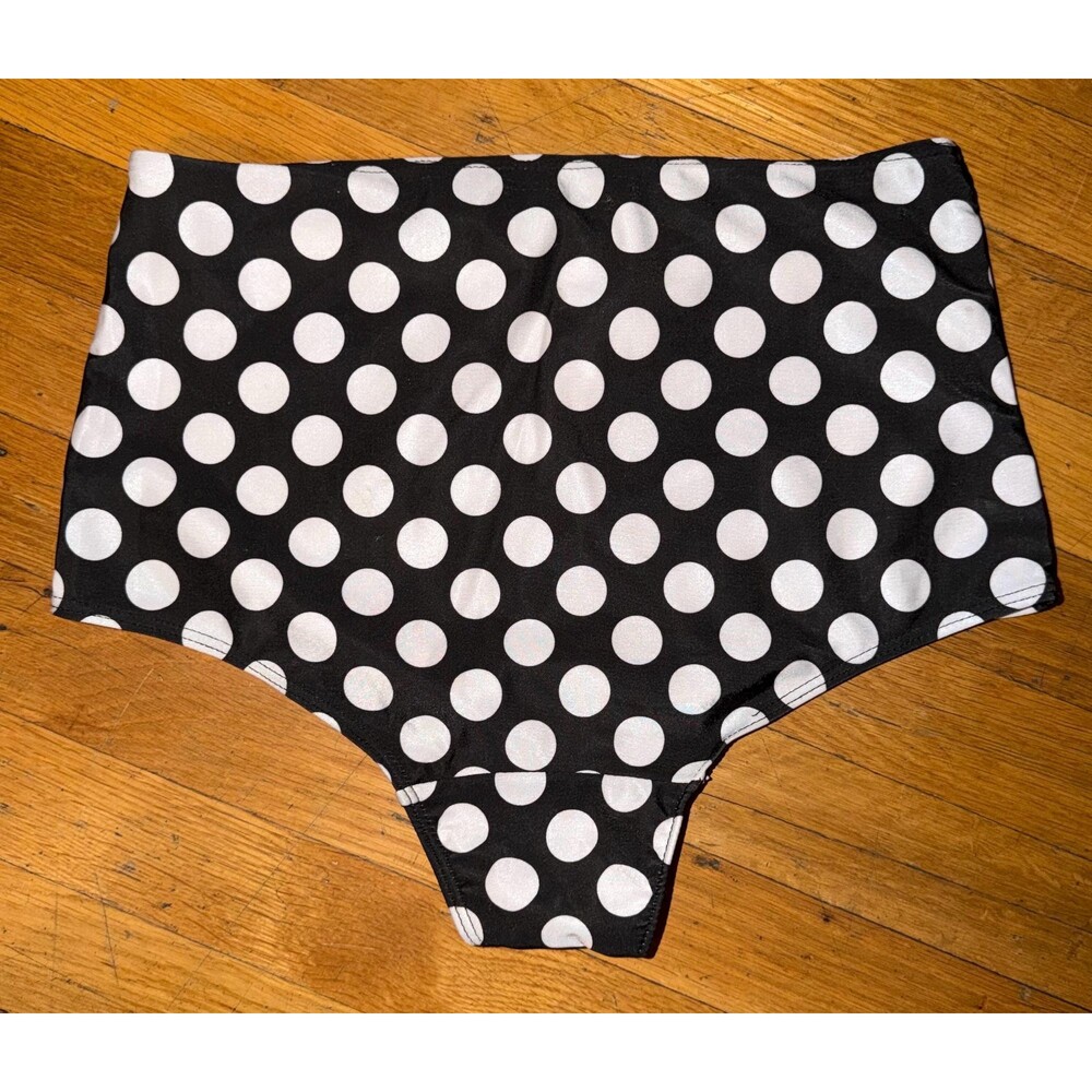 New Black Polka Dot High Waisted Bikini Bottoms Retro Pin Up Swimwear Women’s M - Picture 3 of 7